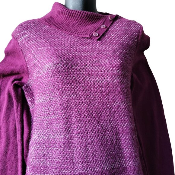 Tommy Hilfiger Merlot Knit Sweater Silver Metallic Womens M Ribbed Angled Collar - Picture 2 of 16